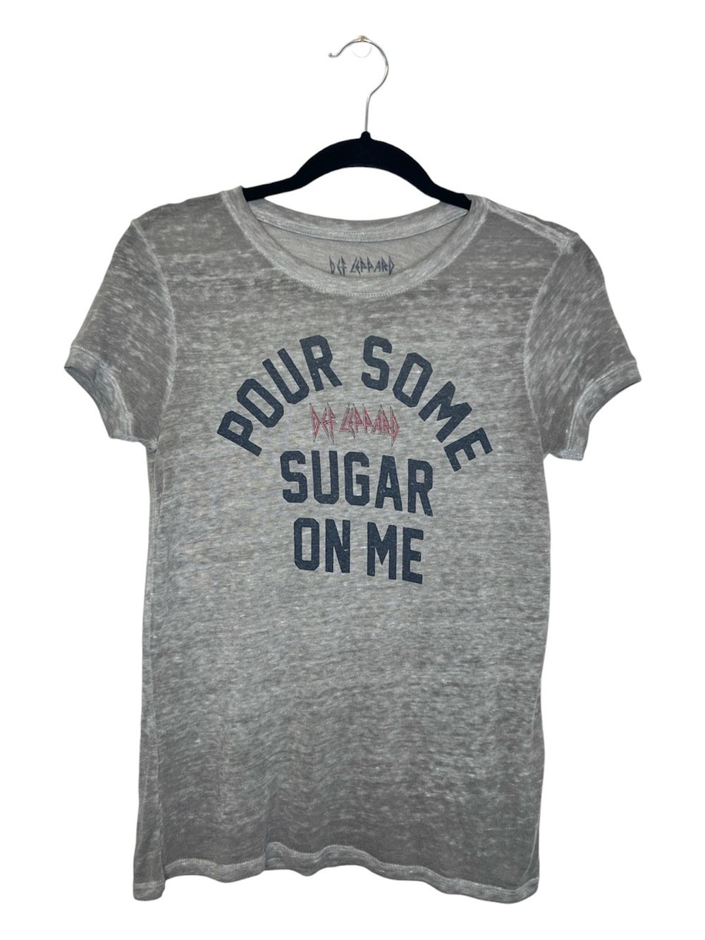 DEF LEPPARD x Lucky Brand Pour Some Sugar On Me Lyrics Burnout Band Tee size XS